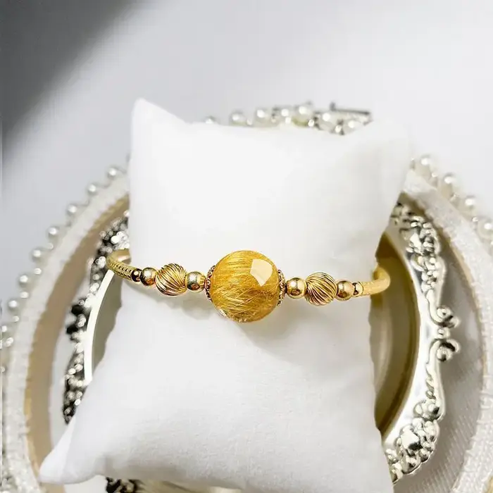 Cristal blond naturel cheveux denses perles porte-bonheur rondes simples plaqué or 14K Bracelet enroulé en or Citrine Collection bijoux pour femmes