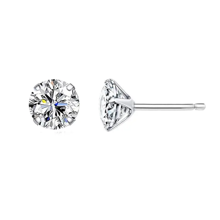 Bamoer CZ Boucles d'oreilles à tige en argent sterling 925 plaqué platine rond zircon cubique hypoal