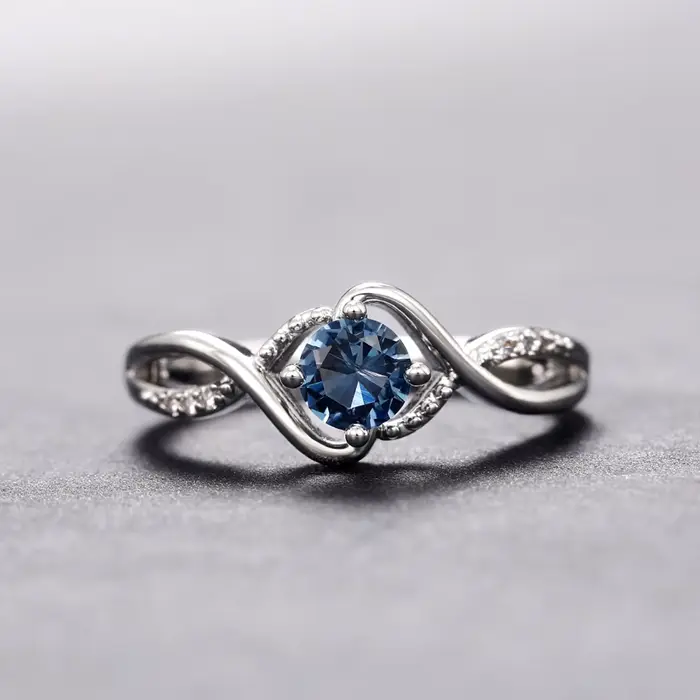 Alliance de mariage Huitan en laiton avec zircone cubique bleue, moderne et élégante pour mariage et anniversaire de mariage