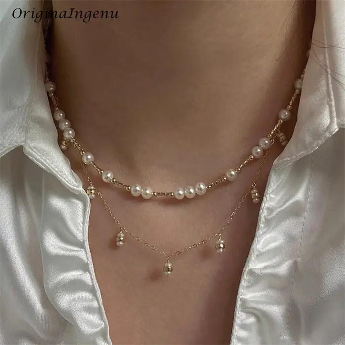 Collier de perles d'eau douce rempli d'or 14 carats pour femme, bijou à la main, élégant pour soirées et occasions spéciales