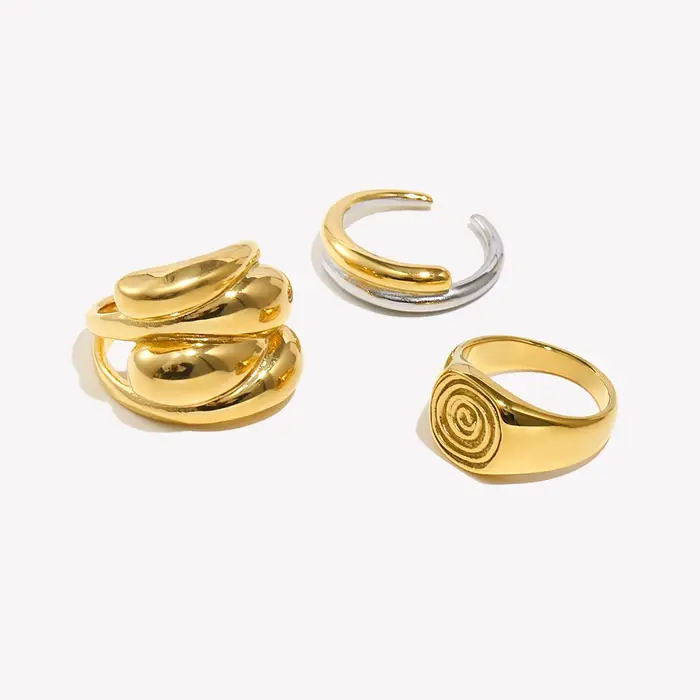 Bague à empreintes digitales en acier inoxydable 316L avec revêtement plaqué or 18 carats pour femmes pour célébrer les événements spéciaux et les occasions importantes