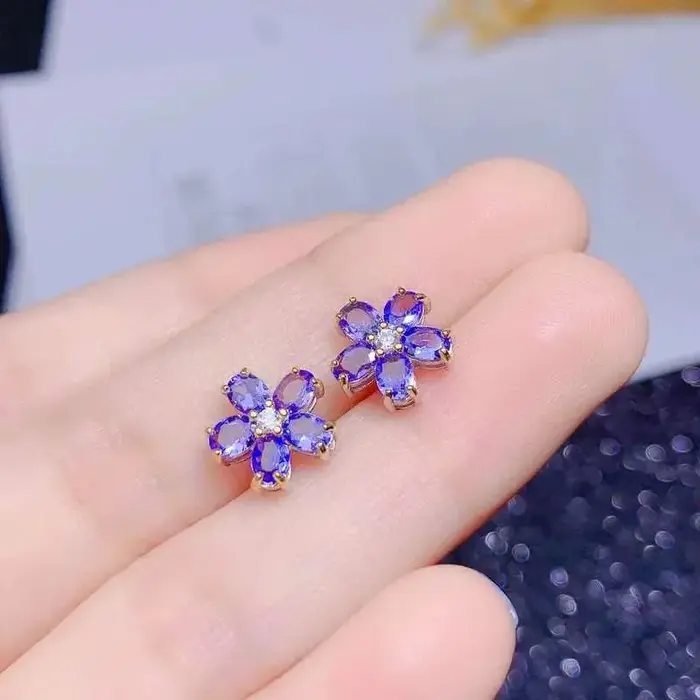 Boucles d'oreilles en Tanzanite naturelle pour femmes