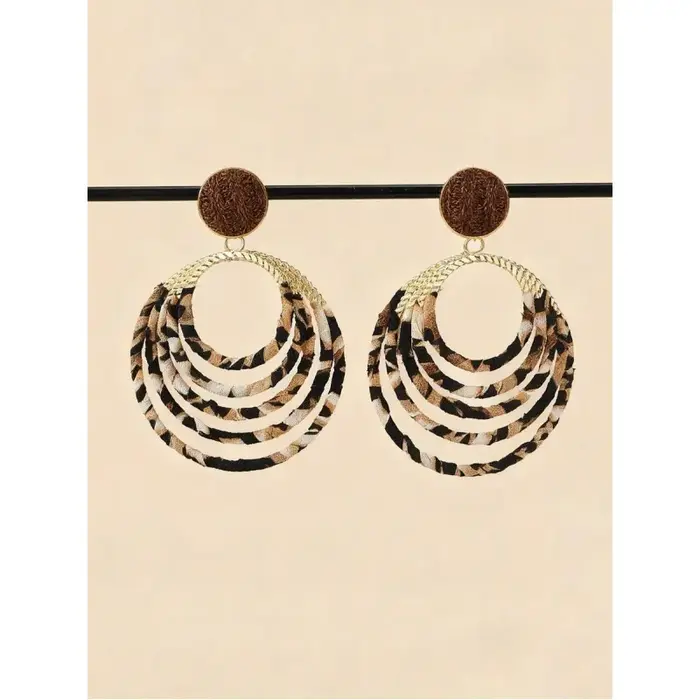 1 paire de boucles d'oreilles vintage faites à la main avec motif léopard et cercle géométrique