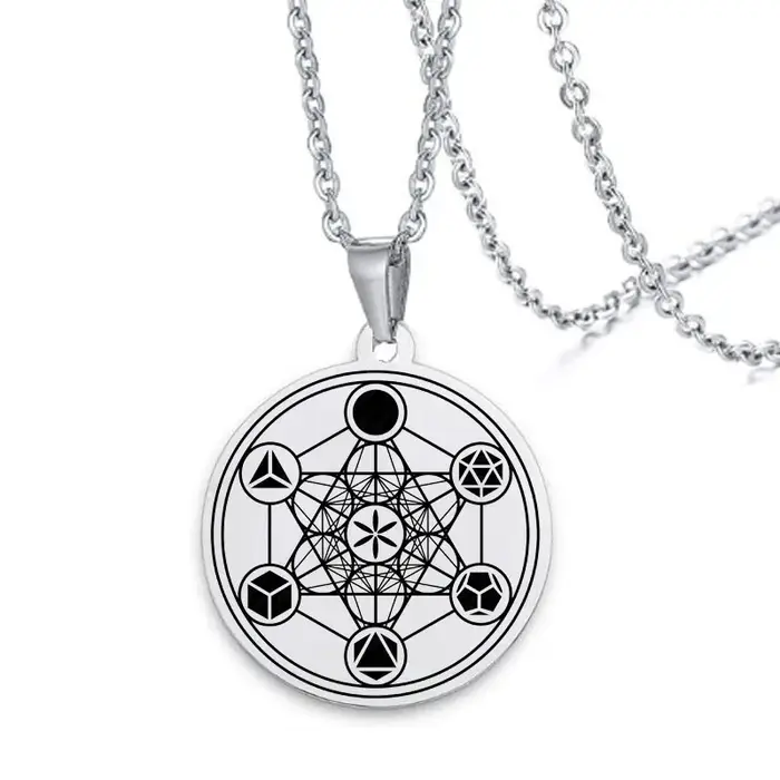 Metatron-Collier Cube en Acier Inoxydable