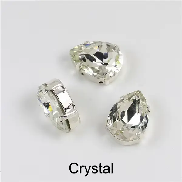 Cristal de verre goutte d'eau, Strass avec griffe argentée cousue sur Strass, pour couture chaussure