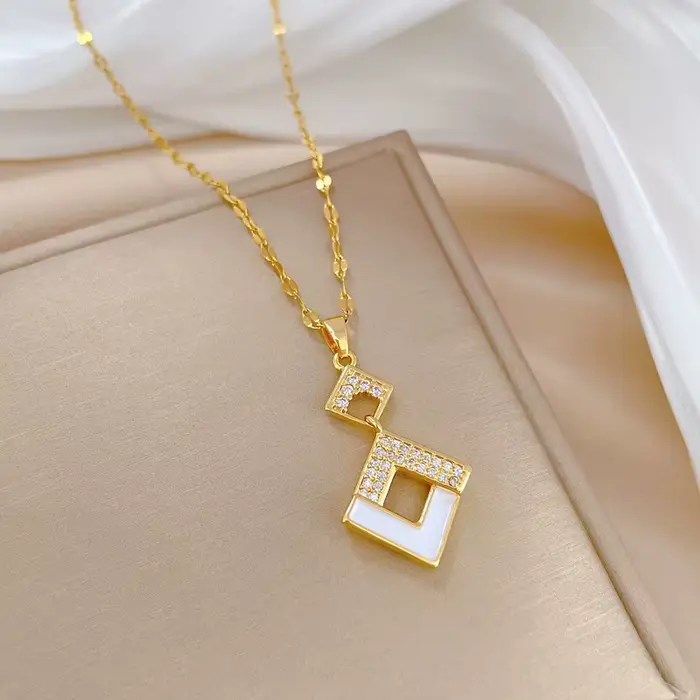 Ensemble de bijoux avec pendentif carré en émail cristal autrichien en acier inoxydable pour femmes,