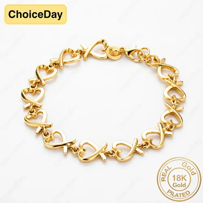 Bracelet à maillons en forme de cœur luxueux plaqué or 18 carats, bijoux de mode pour femmes, cadeau