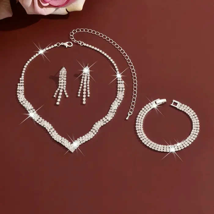 Parure de bijoux en strass dorés glamour, collier ras-du-cou en cristal brillant et bracelet tennis,