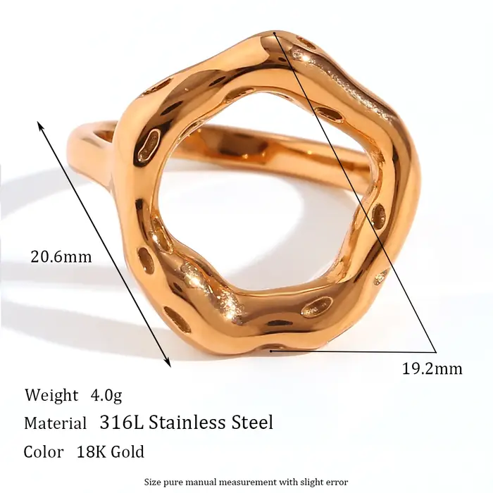 E.B.belle-Bague en titane plaqué or pour femme, cercle creux irrégulier, bague en acier inoxydable