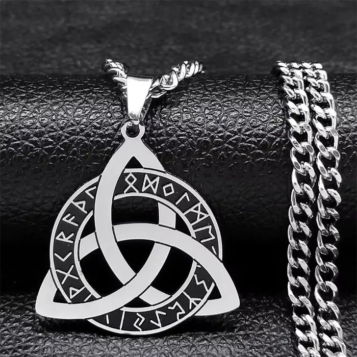 Collier pendentif en acier inoxydable avec runes Futhark vikings nordiques, symbole de nœud celtique