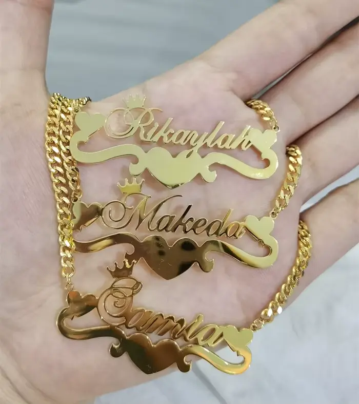 Collier Personnalisé avec Nom en Forme de Cœur pour Femme, avec Ruban en Acier Inoxydable, Couronne, Pendentif, Bijoux, Cadeaux pour Meilleurs Amis