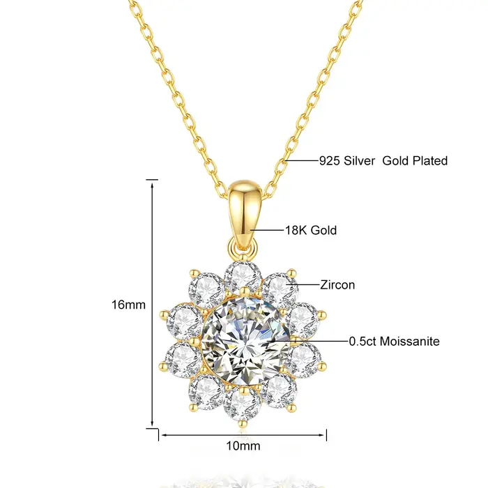 Pendentif Moissanite en or 18 carats pour femme, collier Hinia, cadeau de fête des travailleurs, bij