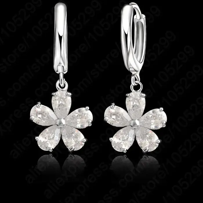 Boucles d'oreilles pendantes en forme de fleur, magnifiques boucles d'oreilles en argent Sterling 92