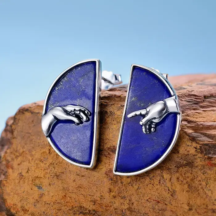 Lotus Fun – boucles d'oreilles en argent Sterling 925, Lapis Lazuli naturel, bijoux fins, main de di