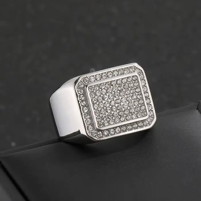 KALEN Hip Hop acier inoxydable Zircon grand anneau pour hommes femmes couleur or carré bague gros An