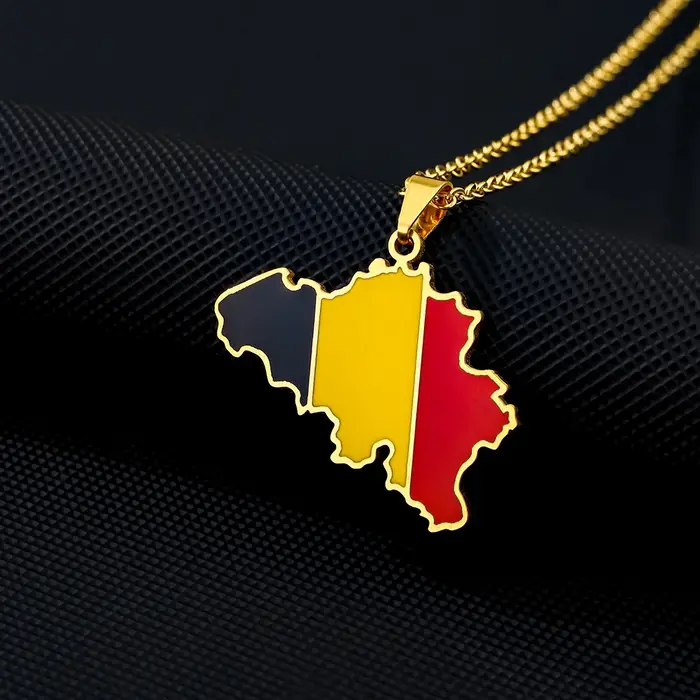 Acier inoxydable émail belgique carte drapeau pendentif collier unisexe Couple ethnique patriotique 