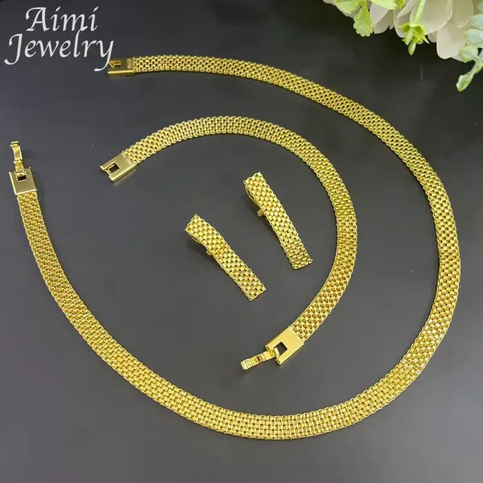 Collier boucles d'oreilles Bracelet Simple plaqué or 18 carats ensemble de bijoux pour femmes