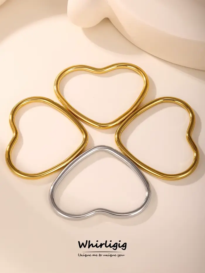 Bracelet en forme de cœur pour femmes, en acier inoxydable plaqué or, simple et épais, bijoux pour filles, cadeau