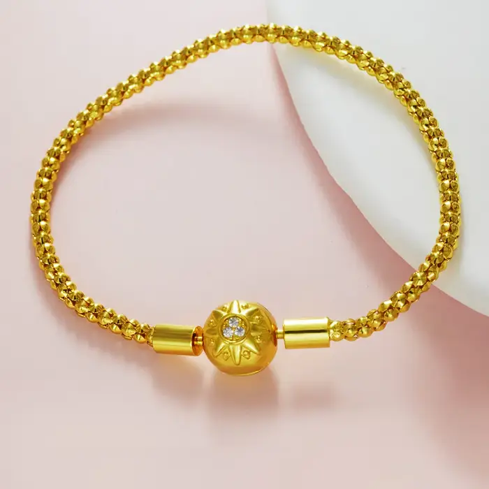 Nouveau Bracelet 925 argent doré soleil pop-corn