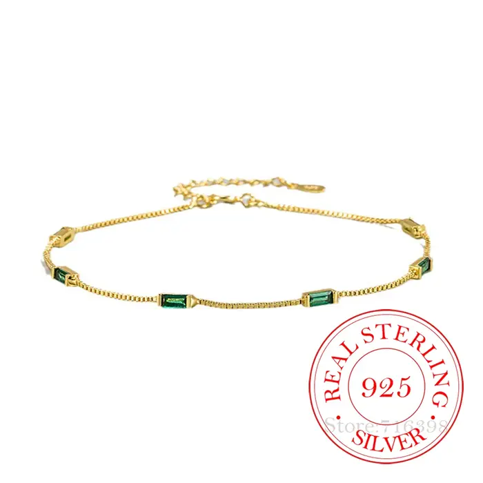 Bracelet chaîne rétro en argent Sterling 925, pierre verte, pour femmes et hommes, breloques, cadeau