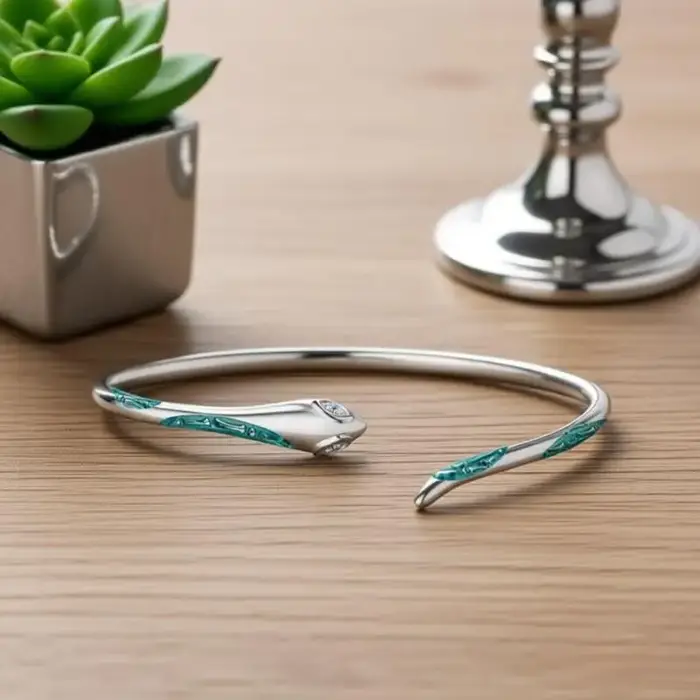Bracelets ouverts ajustables en argent sterling 925 vintage, motif serpent, zircon vert, pour femmes