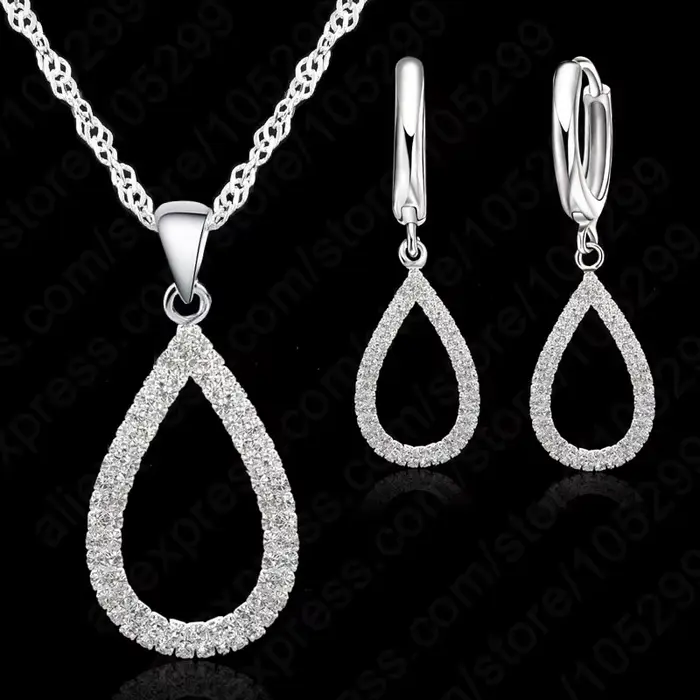 Ensemble de bijoux en argent regardé 925 avec cristal, collier et boucle d'oreille, fiançailles de m
