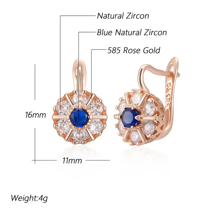 Kienl chaud 585 couleur or Rose fleur anglais boucle d'oreille pour les femmes tendance bleu naturel Zircon accessoires de haute qualité bijoux quotidiens