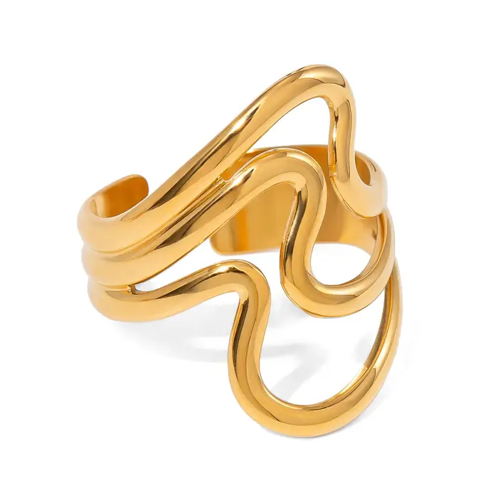 Bague ouverte irrégulière ondulée ajustable Yori Fashion, bijoux exquis de haute qualité pour femmes