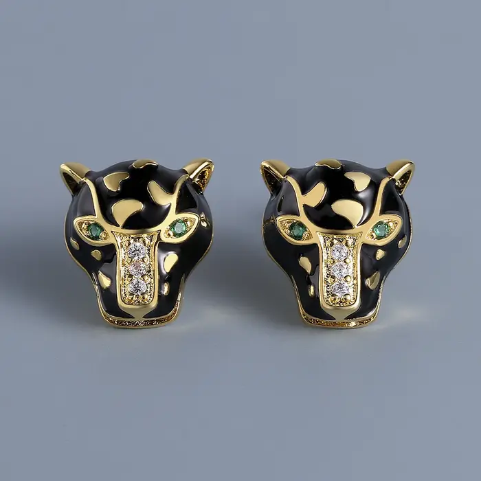 Boucles d'oreilles léopard noir pour femmes, exquises, spinelle verte, blanche, CZ, Animal Safari, é