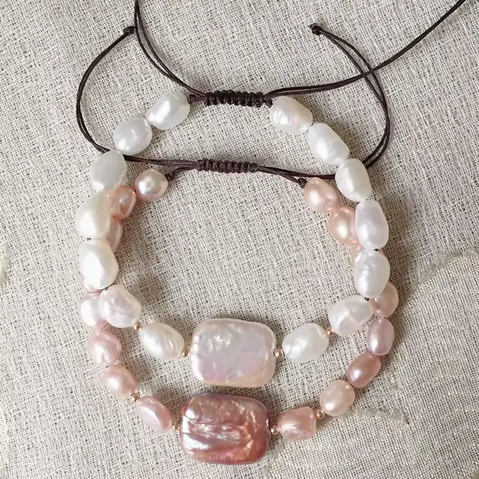 Mode Naturel D'eau Douce Perle Bracelets Rectangle Carré Baroque Perle Charme Guérison Vraies Perles Brin Bracelets pour Les Femmes