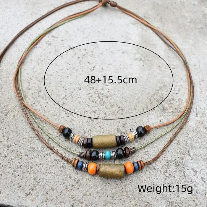 Collier en bois vintage style ethnique boho chic pour femmes multicouche réglable occasions spéciales
