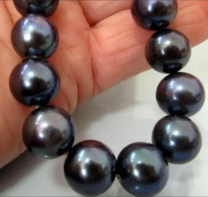 Collier en Perles Noires Naturelles Tahitiennes, Parfait Rose 17, 8-9mm