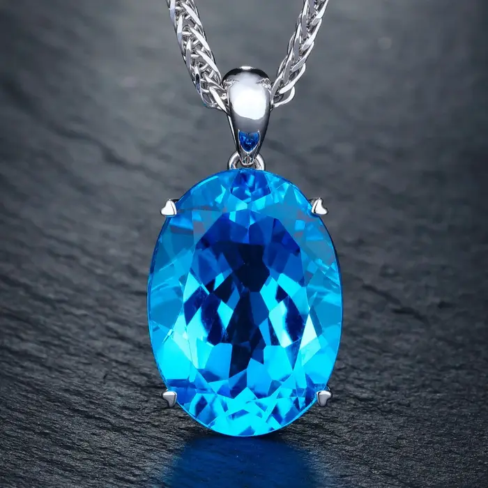 Collier en argent Sterling 925 avec pendentif topaze du Rhin et saphir pour femmes occasions spéciales fiançailles anniversaires mariage romantique tendance