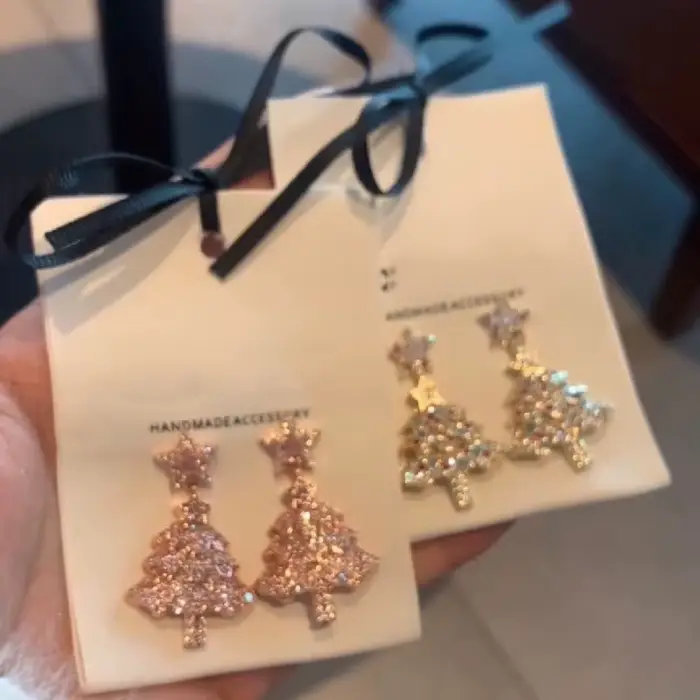 Arbre de noël Zircon cristal étoile boucles d'oreilles pour les femmes balancent fête de noël mode bijoux cadeau