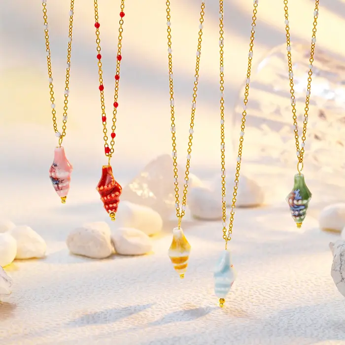 Collier pendentif conque en céramique chaîne acier inoxydable plaqué or bijou femme tracker sommeil humeur occassionnels spéciaux