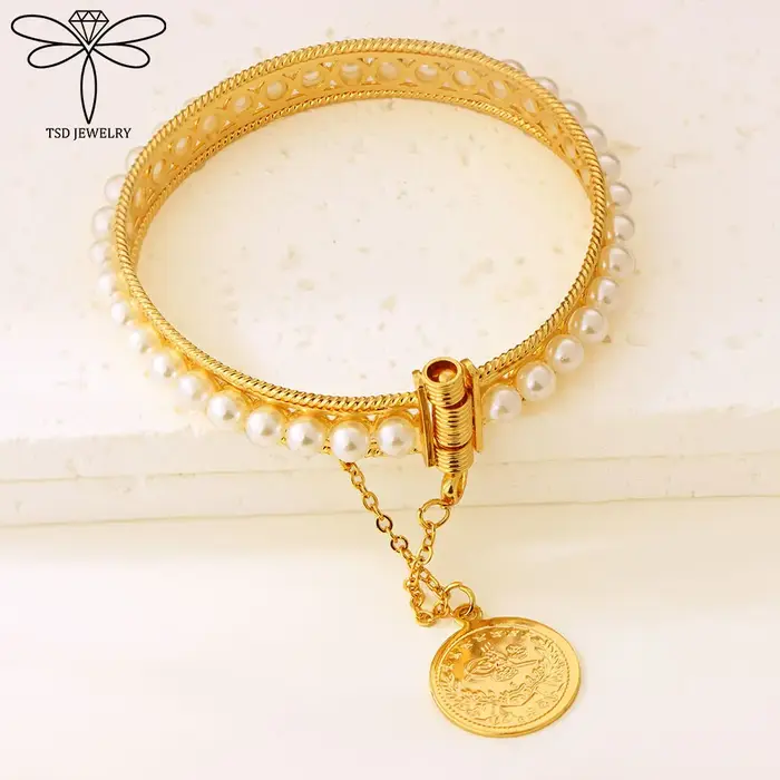 Bracelet de perles plaqué or élégant pour femmes bijoux de mariage nigérians et habesha occasions spéciales or jaune clair rhodium