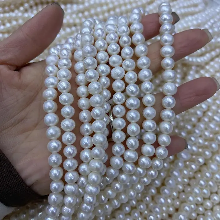 Perles d'eau douce naturelles pour hommes et femmes, breloques de perles presque rondes, bracelets d