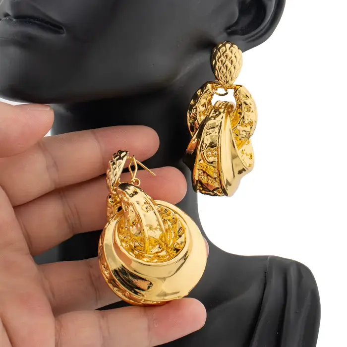 Grandes boucles d'oreilles rondes pour femmes et filles, grand cercle géométrique, bijoux pendants, cadeau de fête de mariage, couleur or, accessoires bijoux