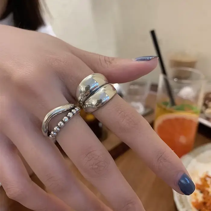 Nouvelle bague en argent sterling 925, épaisse, simple, motif vague thaïlandaise, double couche, tendance, pour couple, cadeau femme, livraison directe