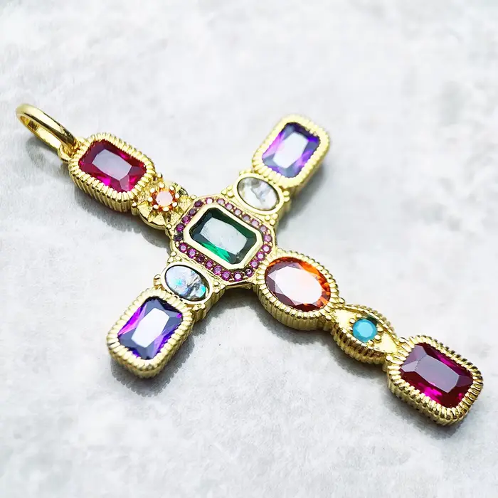 Pendentif croix colorée dorée, tout nouveau bijou à la mode européen en argent Sterling 925, cadeau Vintage pour femme