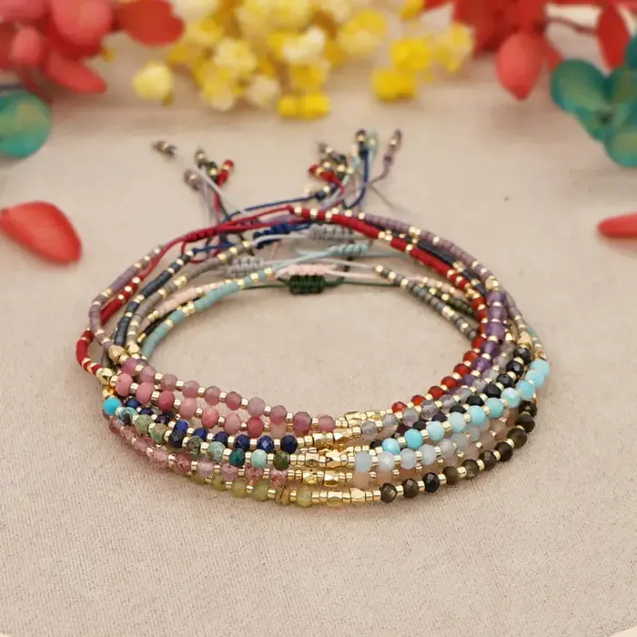 Bracelet FLXF en pierre semi-précieuse avec tissage artisanal pour femmes, style bohème, bijou personnalisable pour occasions spéciales