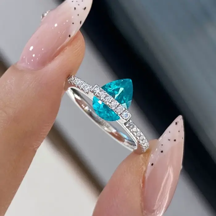 Bagues de fiançailles en argent sterling 925 avec tourmaline Paraiba taille poire et diamant à haute