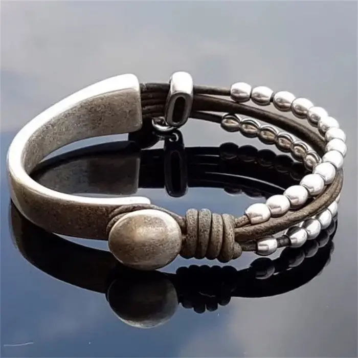 Bracelet en cuir rond noir pour femme