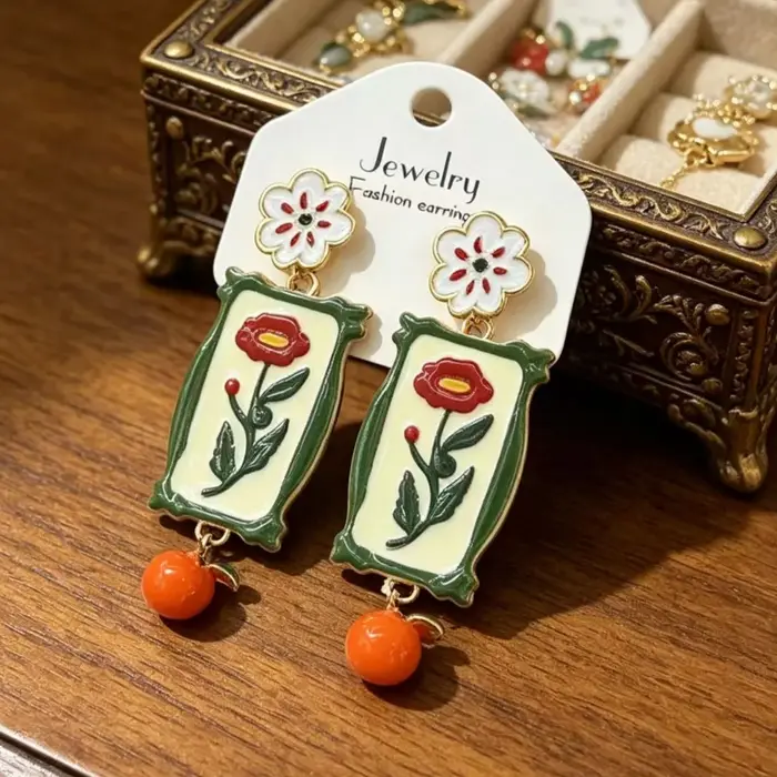 Boucles d'oreilles pendantes à fleurs vintage, bijoux de style rétro