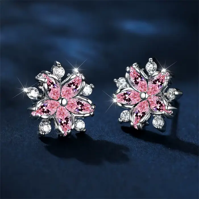 Boucles d'Oreilles en Pierre Rose et Argent Sterling Bijoux de Luxe pour Occasions Spéciales Femme