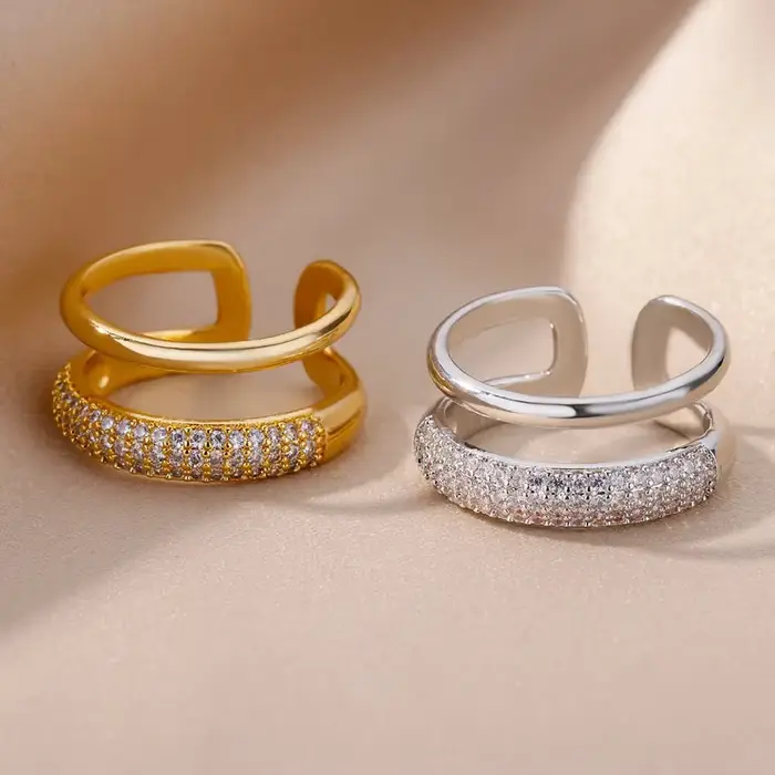 Bague en zircon cubique plaquée or 18 carats alliance de mariage redimensionnable pour femmes soirée gala cérémonie mariage occasion spéciale