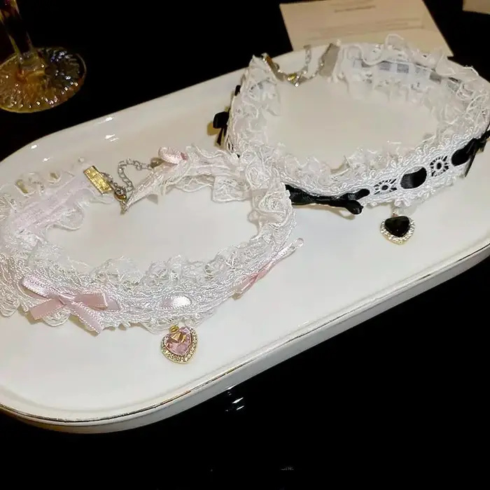 Nekclace ras du cou court en dentelle pour femmes et filles