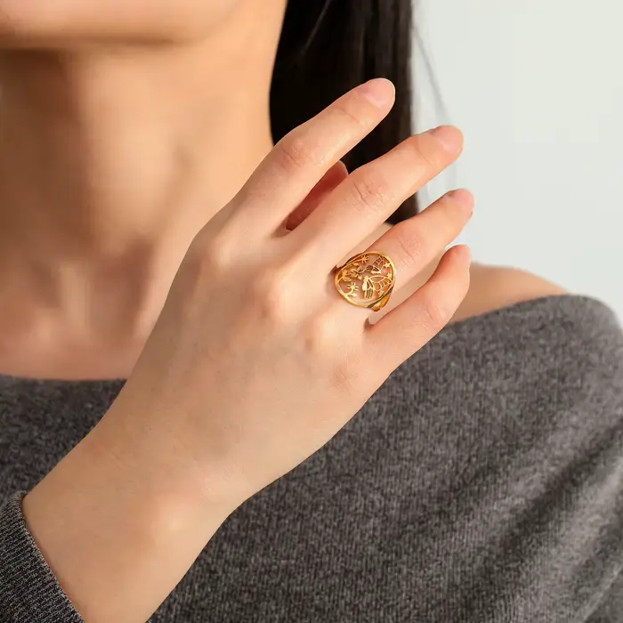 Cazador-Bague Papillon Fleur pour Femme, Acier Inoxydable, Documents Dorés, Bagues Esthétiques, Bijoux Cadeau d'Anniversaire, Tendance, Nouveau, 2024