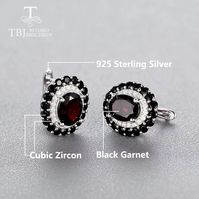 Ensemble de bague et boucles d'oreilles en argent sterling 925 sertie de grenat noir naturel pour femmes occasions spéciales et tenues quotidiennes