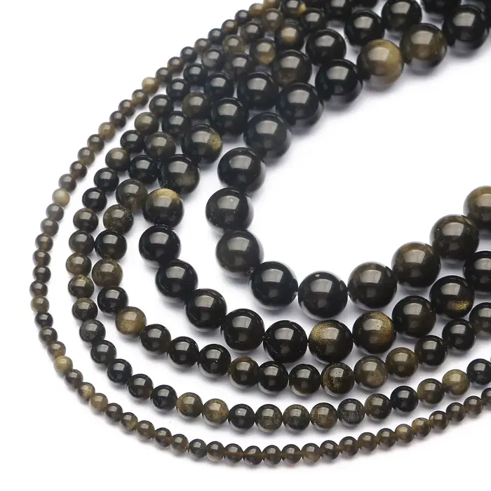 Perles rondes en obsidienne dorée naturelle